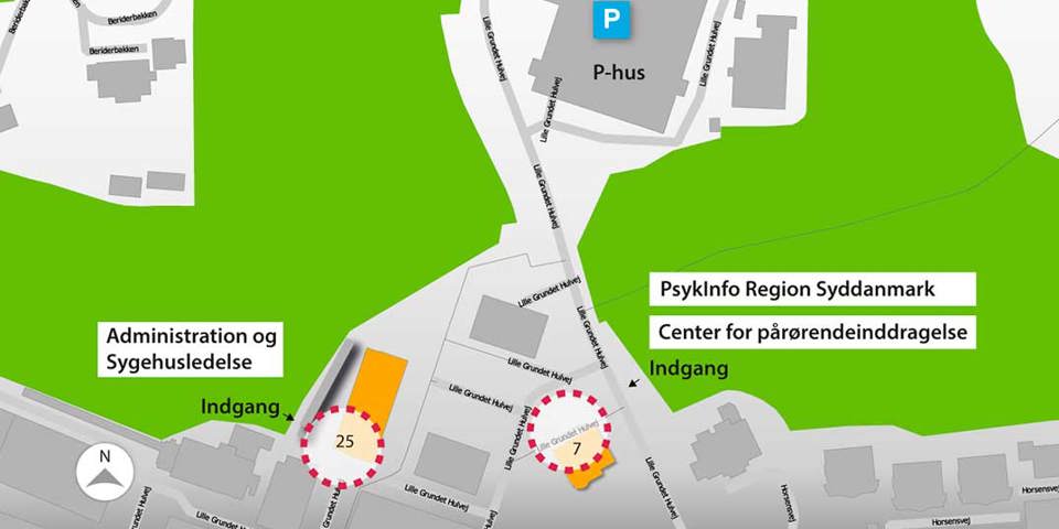 Kort over PsykInfo på Lille Grundet Hulvej 7, 7100 Vejle
